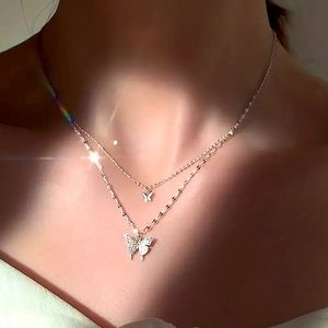 Yellow Copper Double Layer Butterfly Necklace. NWT